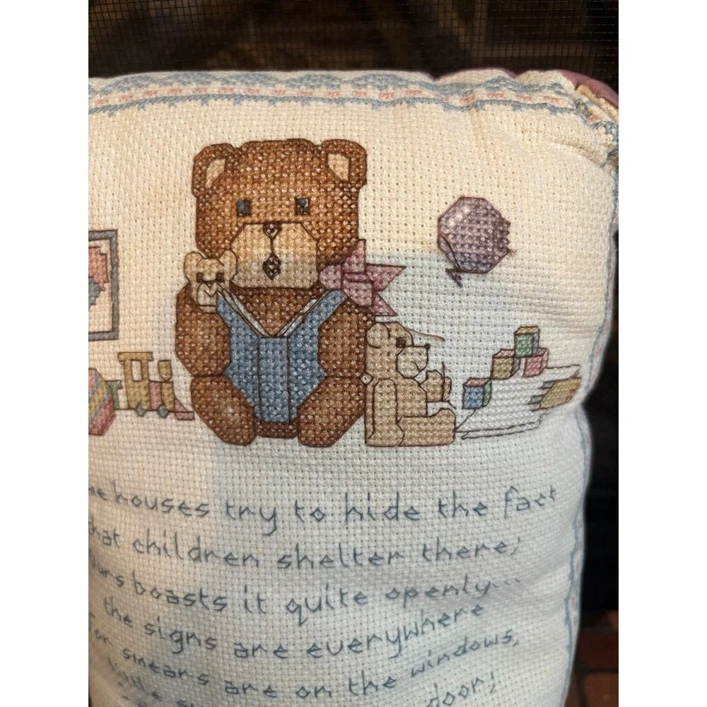 Cottagecore teddy bear hand stitched poem embroidered quote mother pillow toys